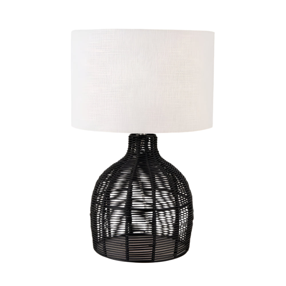 Caswell Black Rattan Cloche Table Lamp